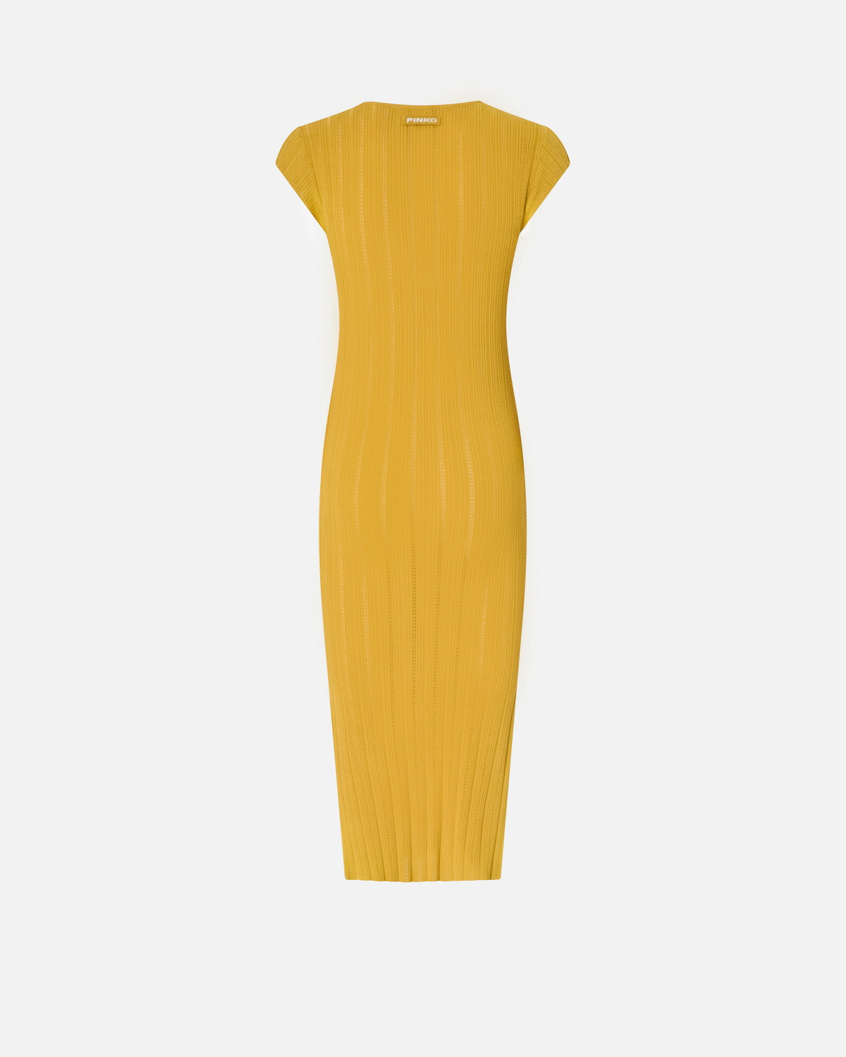 Pinko Knit Midi Dress With Openwork Yellow/Nude