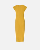 Pinko Knit Midi Dress With Openwork Yellow/Nude