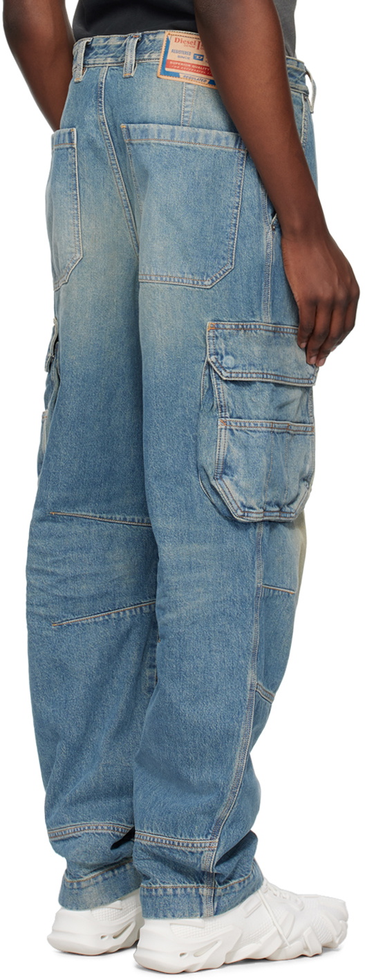 Diesel Blue Straight D-Fish 09j83 Denim Cargo Pants Diesel