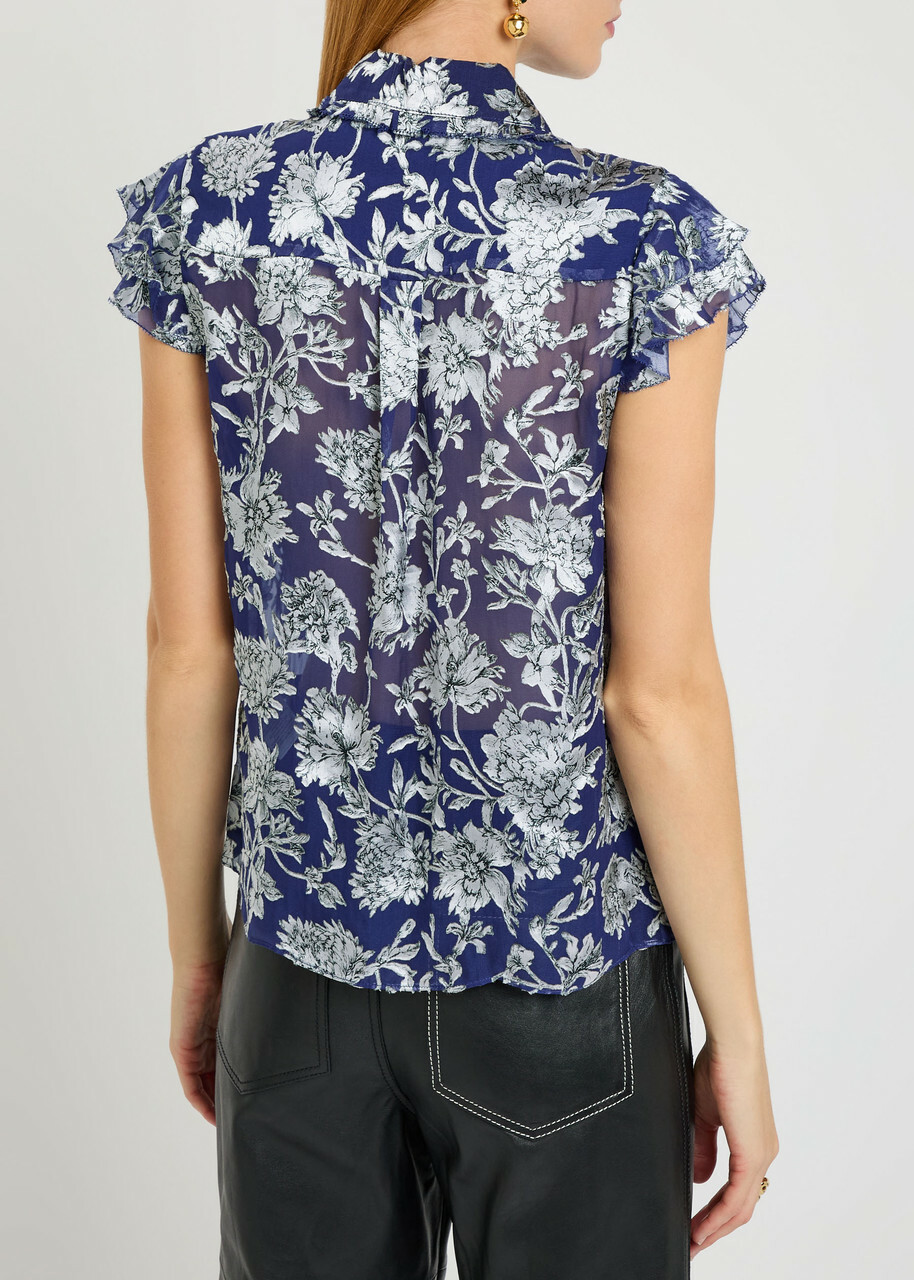 Alice + Olivia Martel Floral Devoré Blouse Blue
