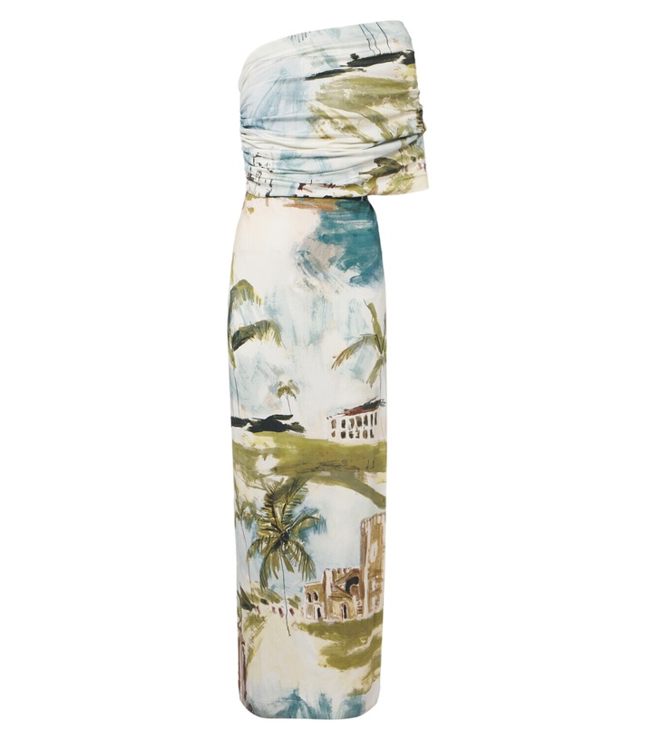 Photo: Oscar de la Renta Printed draped jersey one-shoulder gown