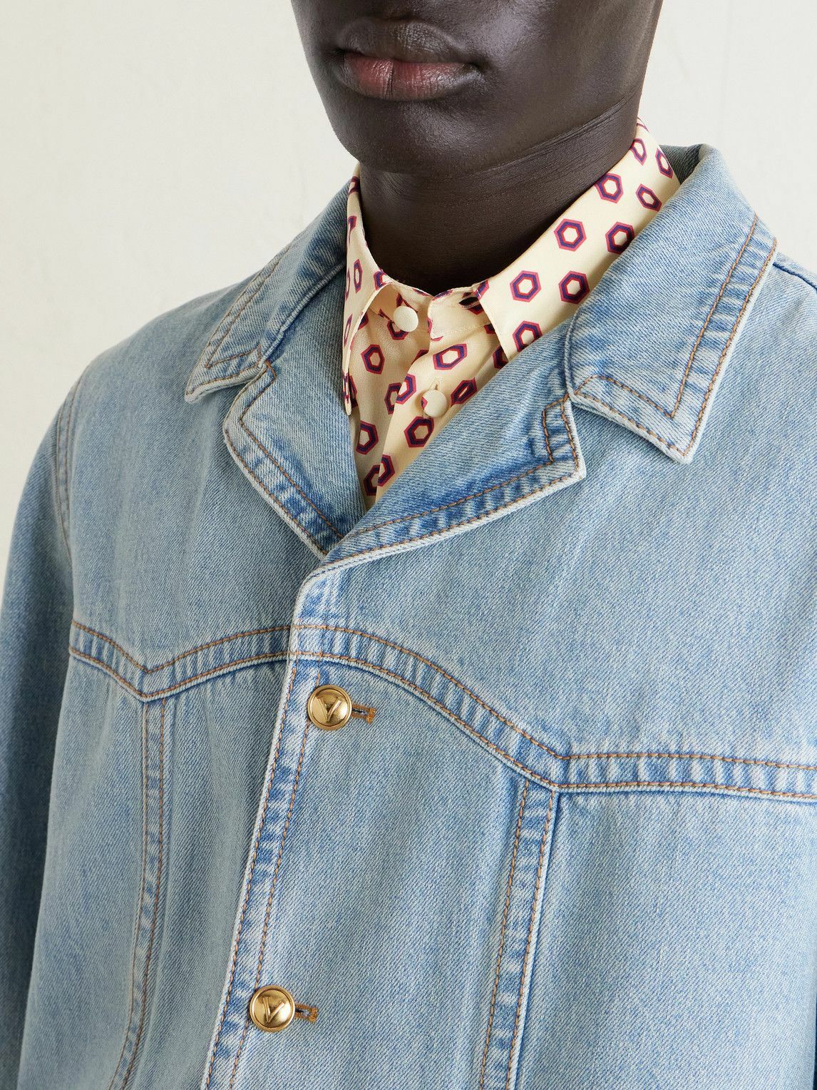 Valentino Garavani - Camp-Collar Denim Jacket - Blue