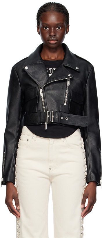 Photo: Stella McCartney Black Cropped Faux-Leather Biker Jacket