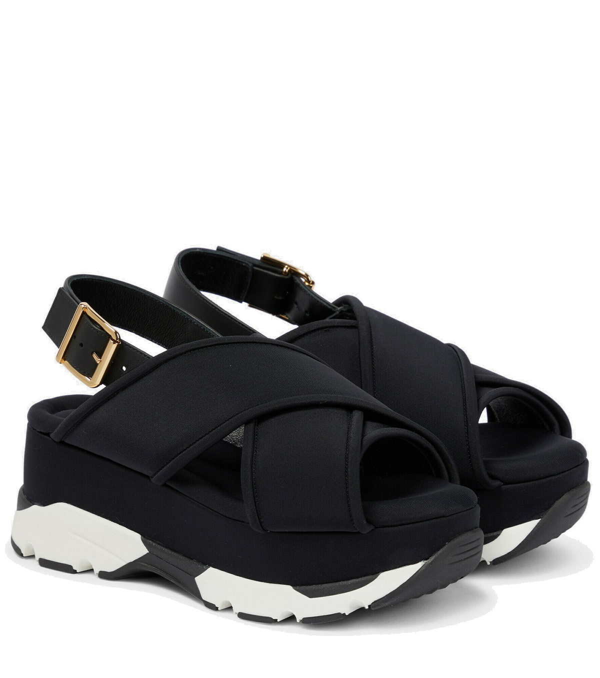 Marni Black Leather Wooden Platform Slingback Sandals Size