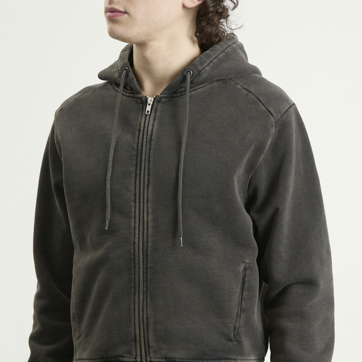 Entire Studios Men's Slim Zip Up Hoodie in Washed Black