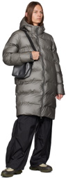 RAINS Gray Long Puffer Coat