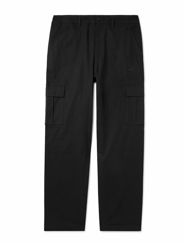 Photo: Nike - Club Straight-Leg Logo-Embroidered Cotton-Blend Ripstop Cargo Trousers - Black