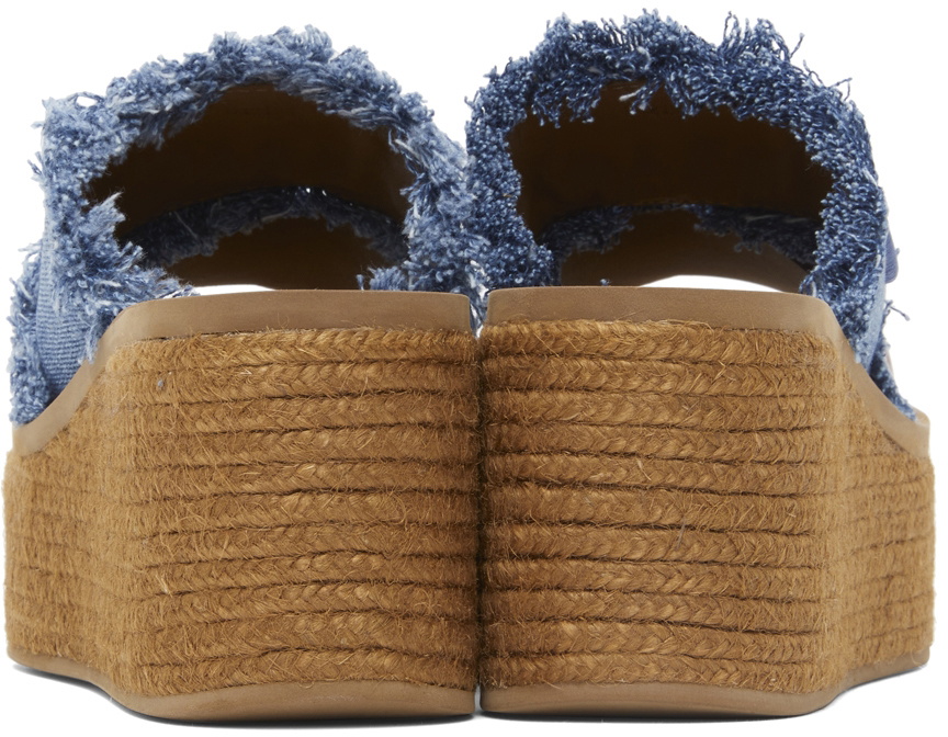 Chloe Frayed Denim Espadrille Sandal, Blue/Coffee