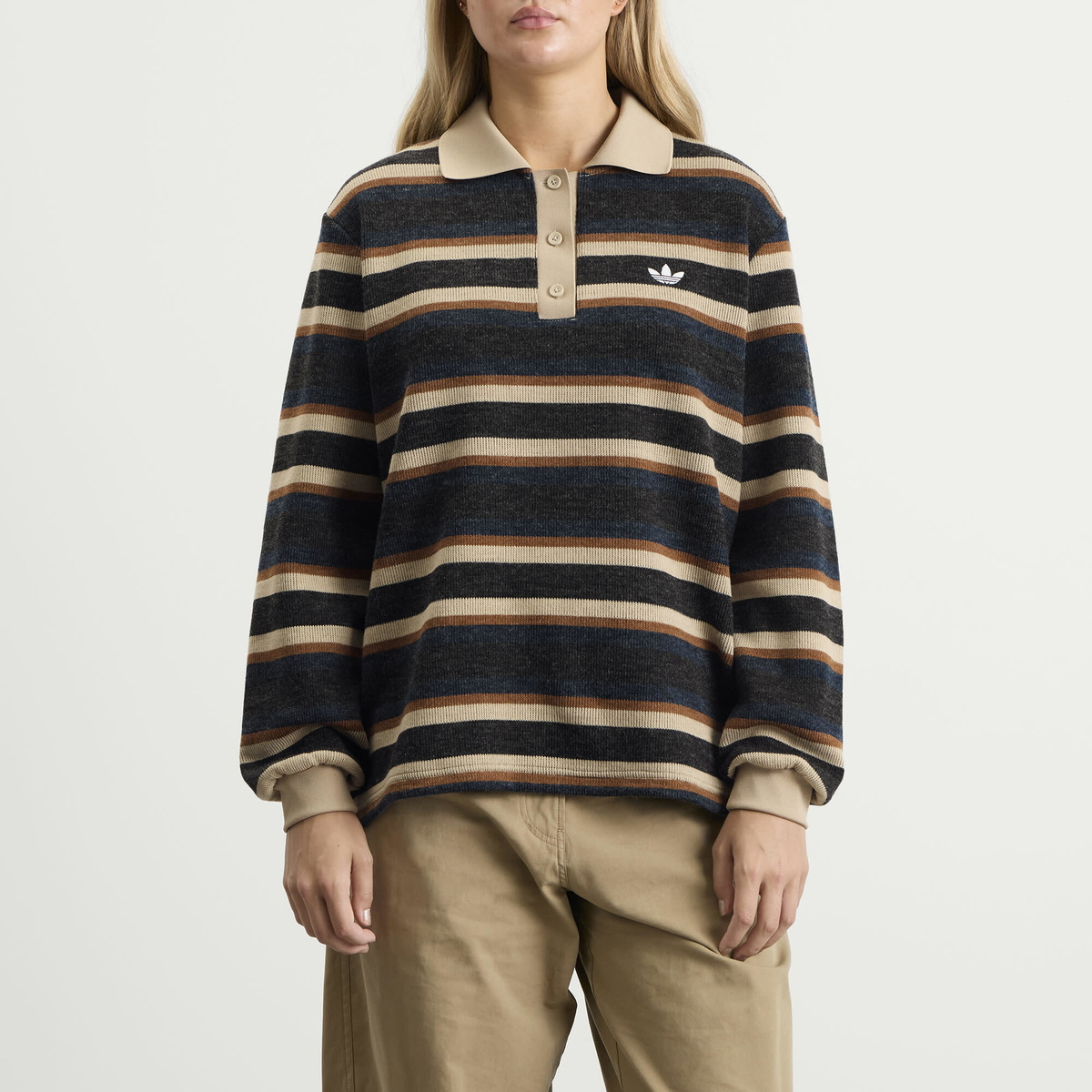 Adidas Women's Striped Polo Knit Jumper in Black