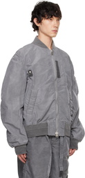 sacai Gray Garment Dye Nylon Twill Bomber Jacket