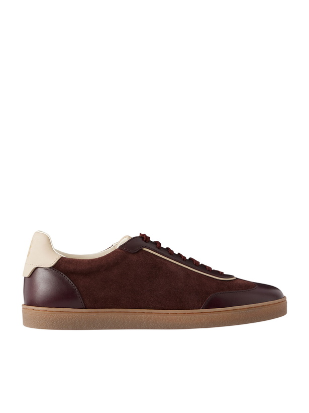Photo: Brunello Cucinelli - Coda di Rondine Leather-Trimmed Waxed-Suede Sneakers - Burgundy