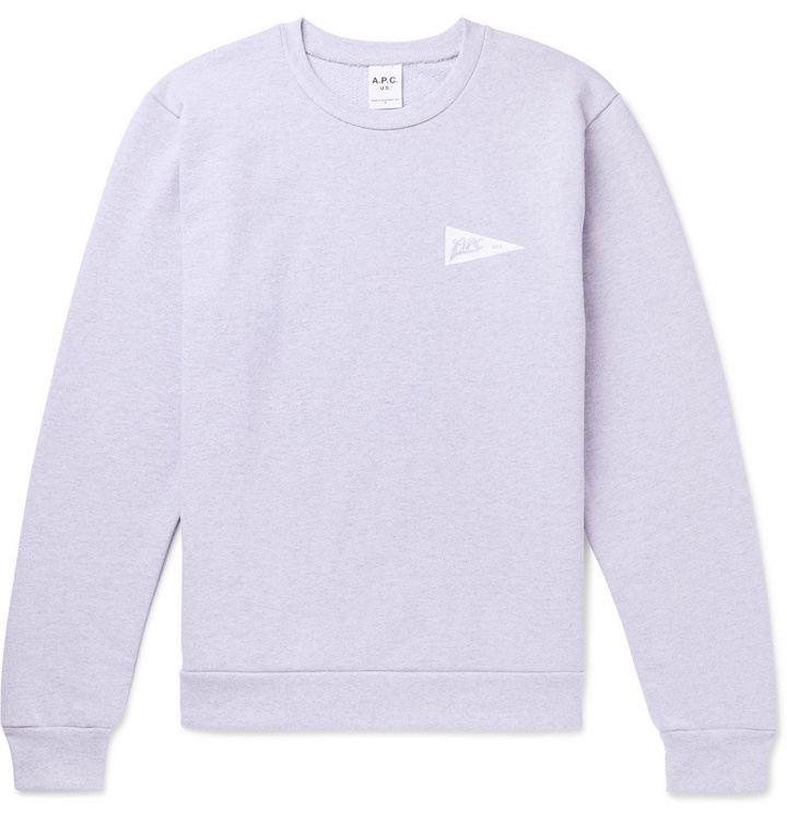 Photo: A.P.C. - Rocky Logo-Print Loopback Cotton-Blend Jersey Sweatshirt - Men - Lavender