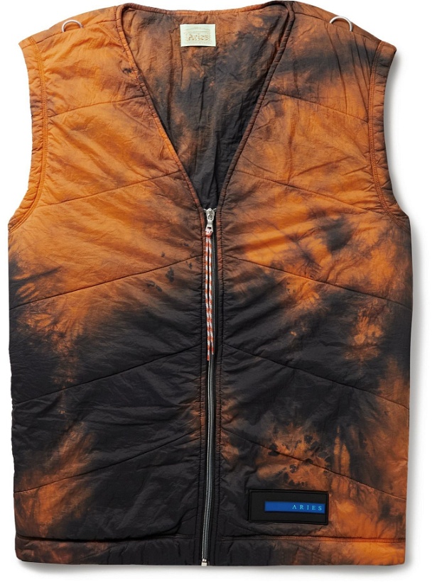 Photo: Aries - Logo-Appliquéd Quilted Padded Tie-Dyed Shell Gilet - Orange