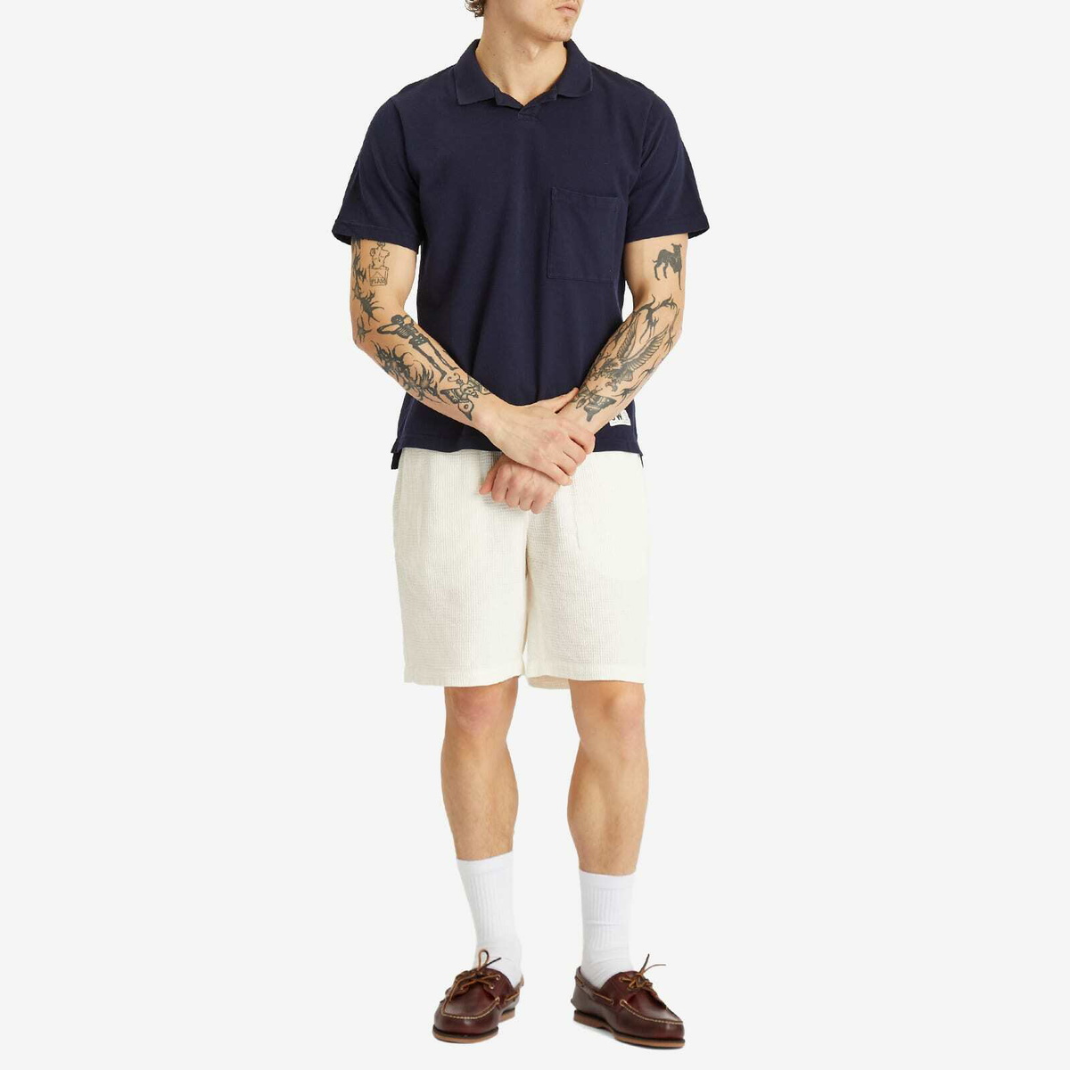 Universal Works Men's Pique Vacation Polo in Bright Navy