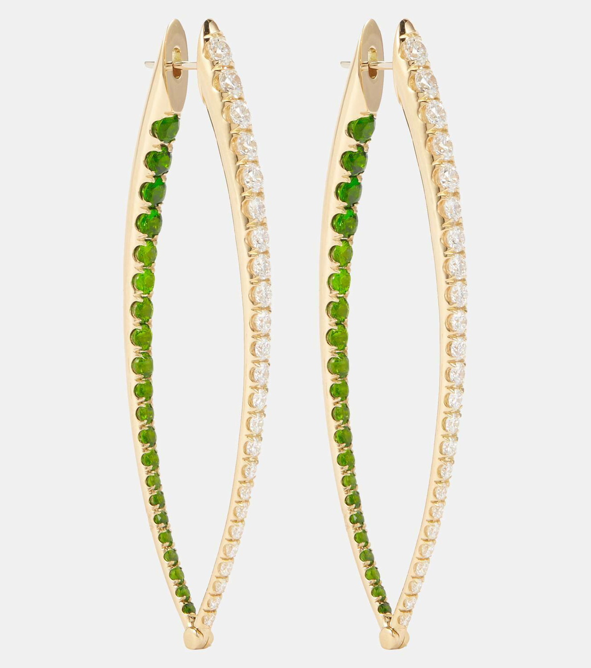 Melissa Kaye Cristina 18kt gold hoop earrings with diamonds and tsavorite garnets