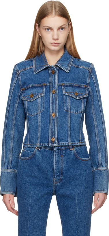 Photo: Balmain Blue Cropped Faded Denim Jacket