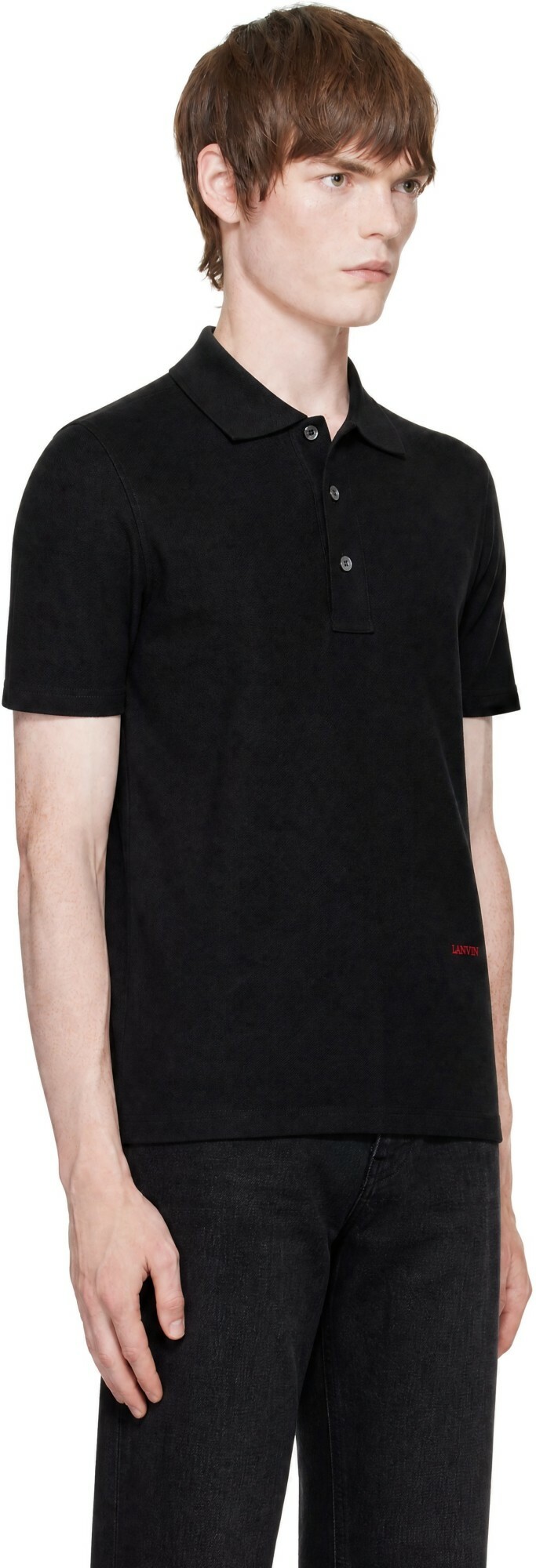 Lanvin Black Cotton Piqué Polo