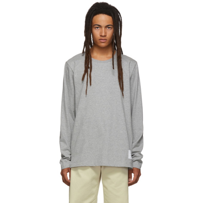 Photo: Thom Browne Grey Side Slit Relaxed Fit Long Sleeve T-Shirt