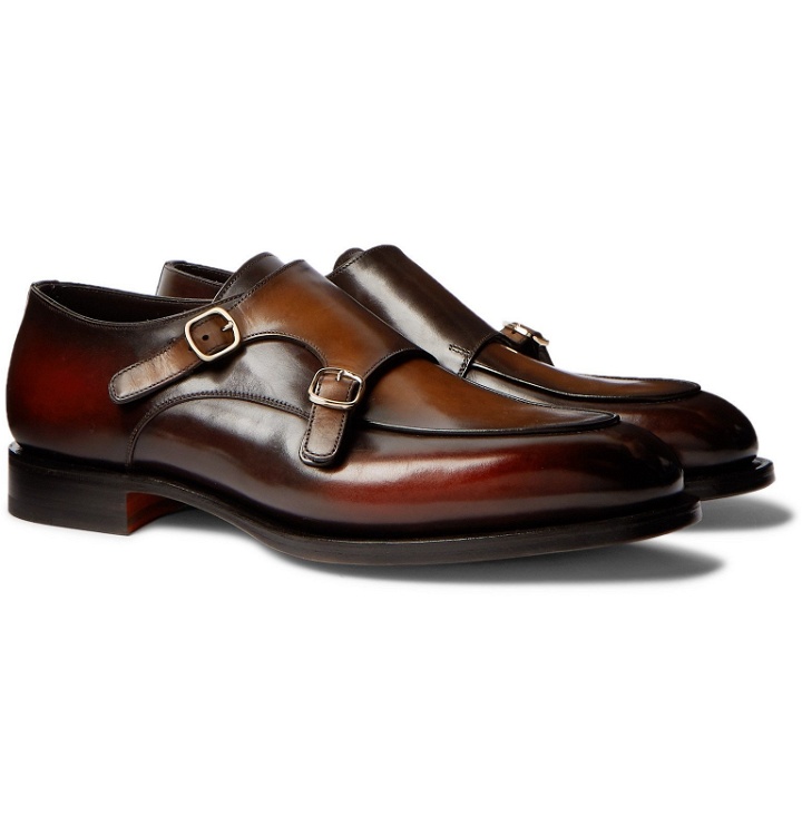 Photo: Santoni - Polished-Leather Monk-Strap Shoes - Brown