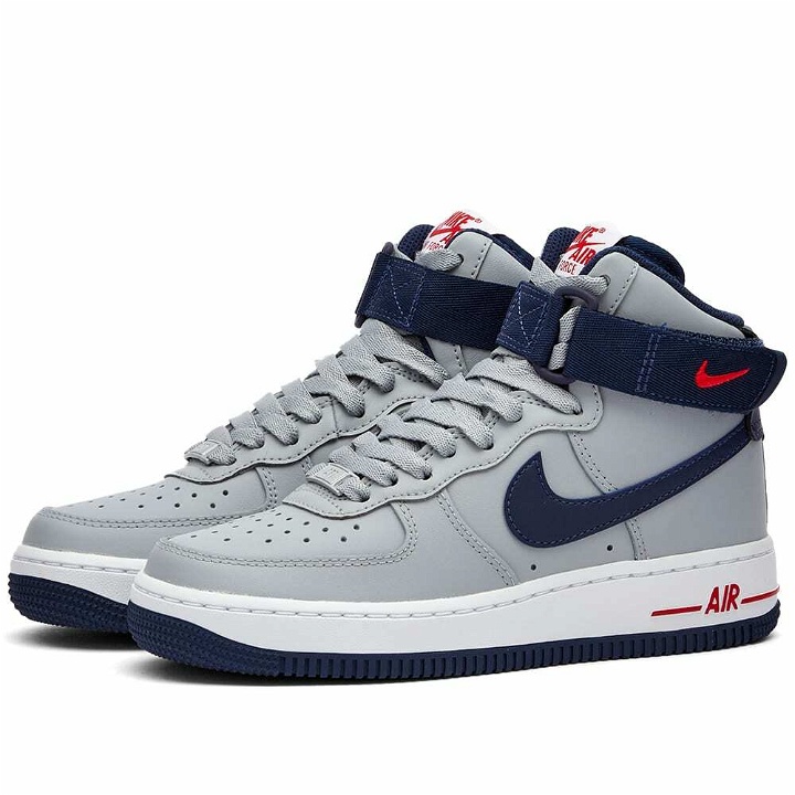 Photo: Nike W Air Force 1 Hi-Top Qs Sneakers in Wolf Grey/University Red