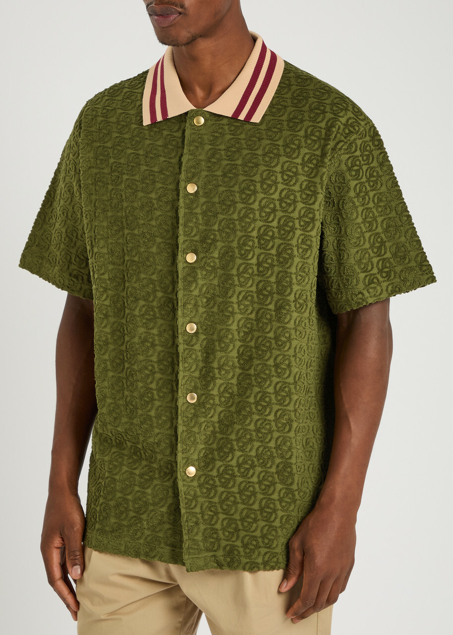 DRÔLE DE Monsieur Le Chemise Monogramme Towelling Cotton Shirt Dark Green