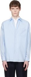 stein Blue Cotton Silk Oversized Regular Collar Shirt
