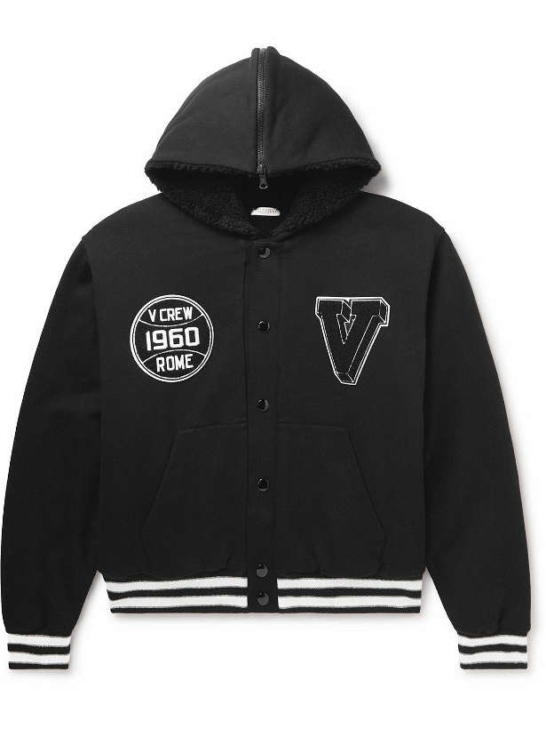 Photo: Valentino - Logo-Appliquéd Cotton-Jersey Hooded Bomber Jacket - Black