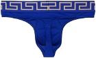 Versace Underwear Blue Greca Border Thong