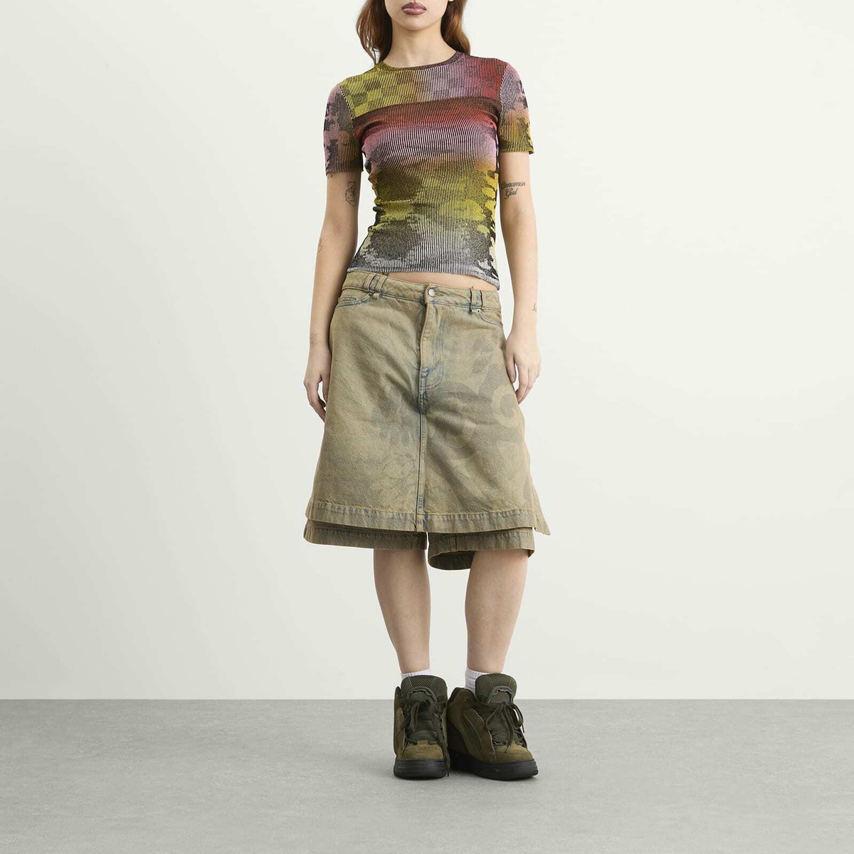 Paolina Russo Women's Illusion Knit Cap Sleeve T-Shirt in Rainbow