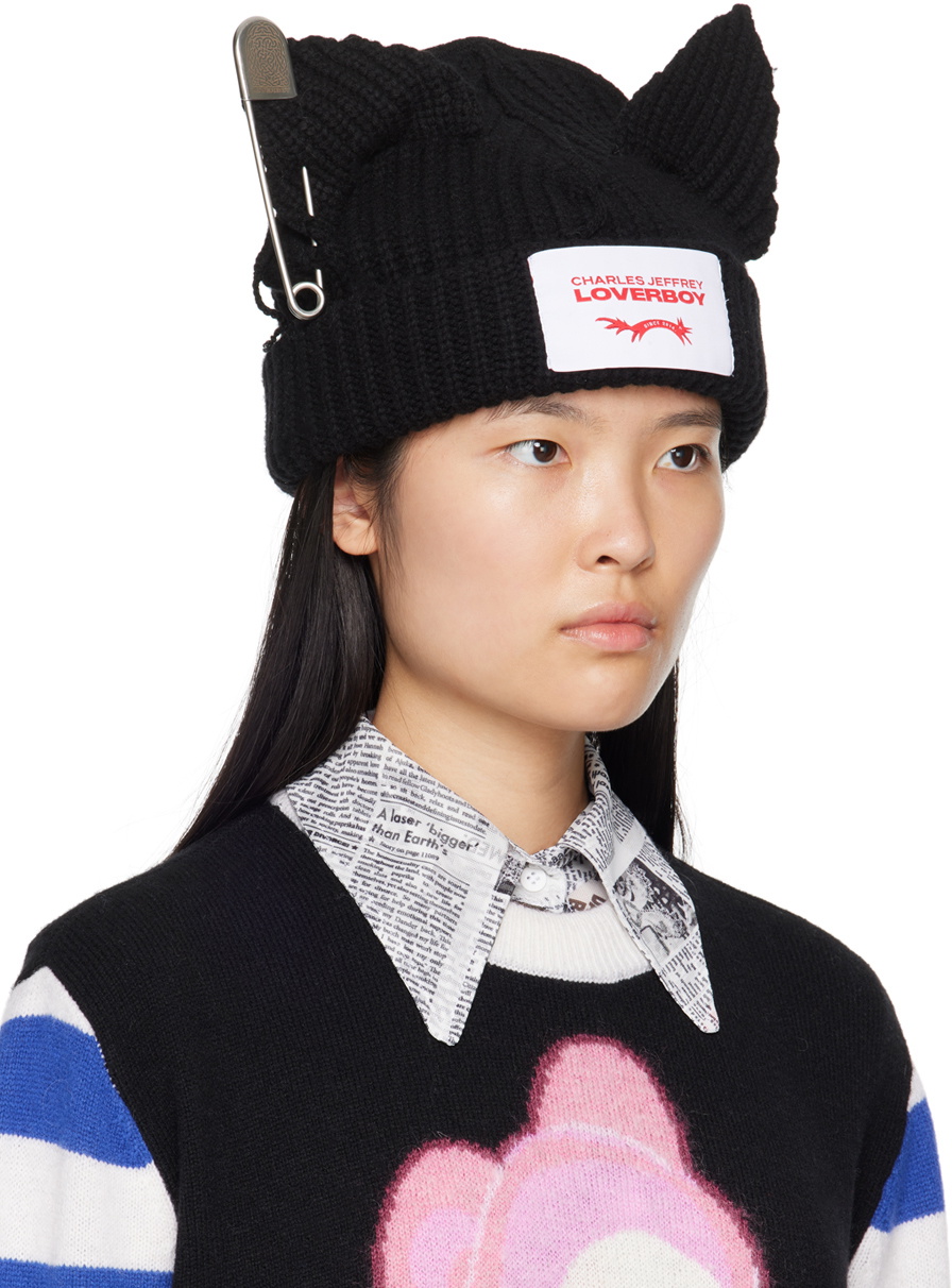 Charles Jeffrey LOVERBOY Black Chunky Punk Ears Beanie