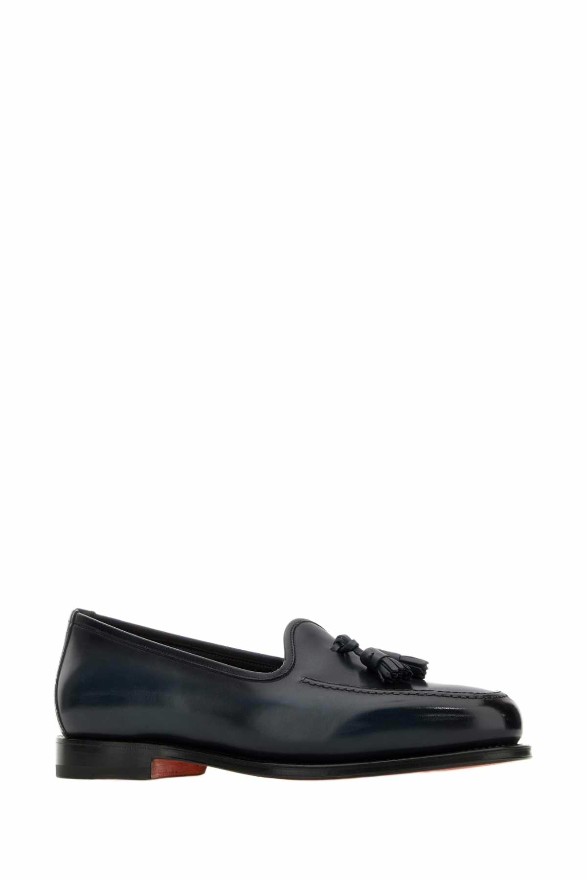 Santoni Dark Blue Leather Andrew Loafers