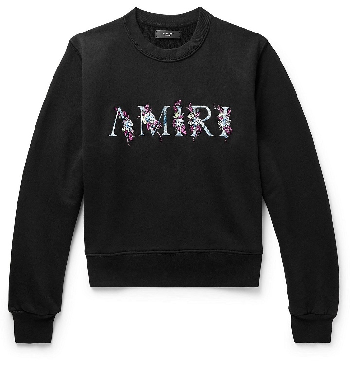 Photo: AMIRI - Logo-Embroidered Loopback Cotton-Jersey Sweatshirt - Black