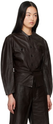 LEMAIRE Brown Curved Sleeve Leather Jacket