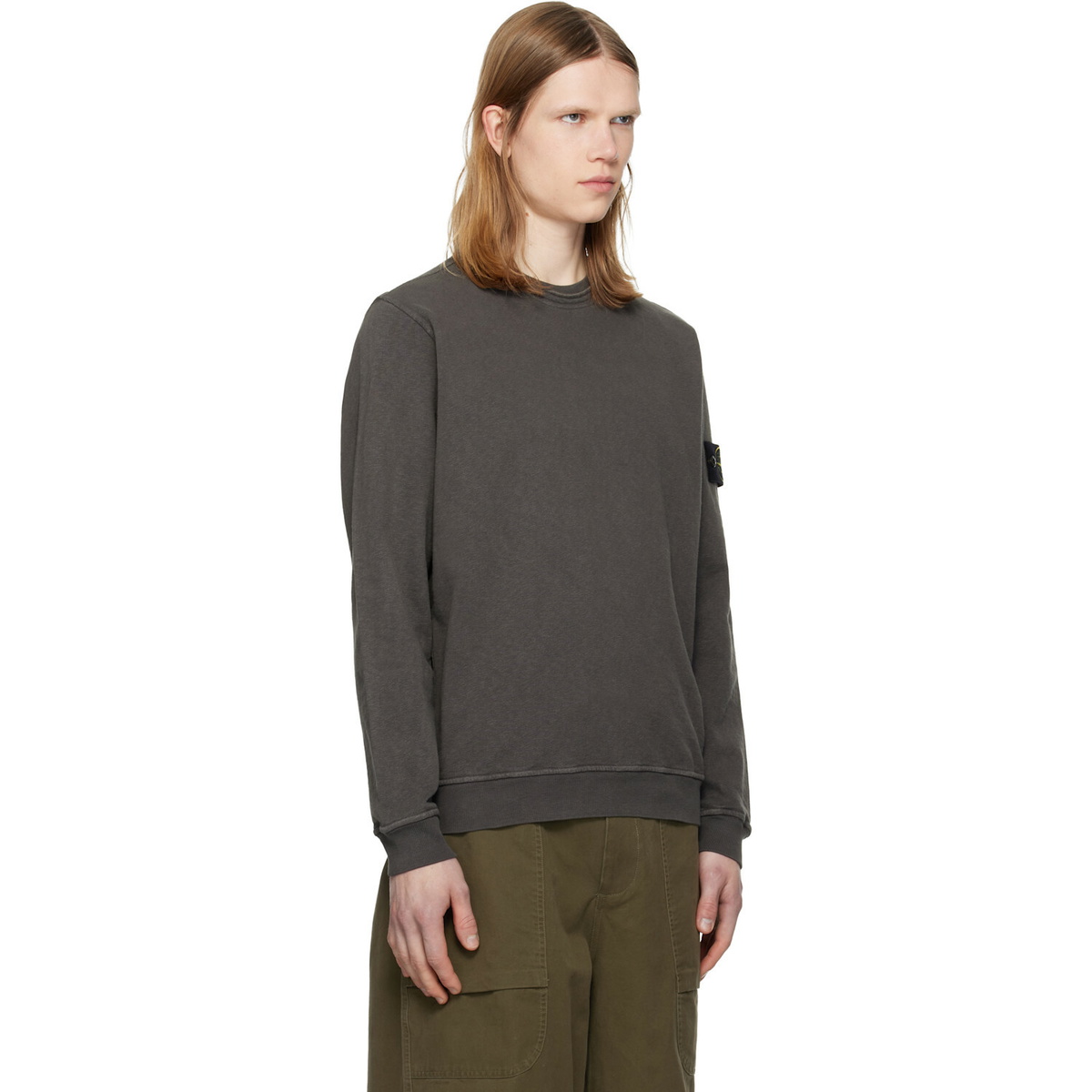 Stone Island Gray 6100034 Malfilé Fleece 'Old' Effect Sweatshirt