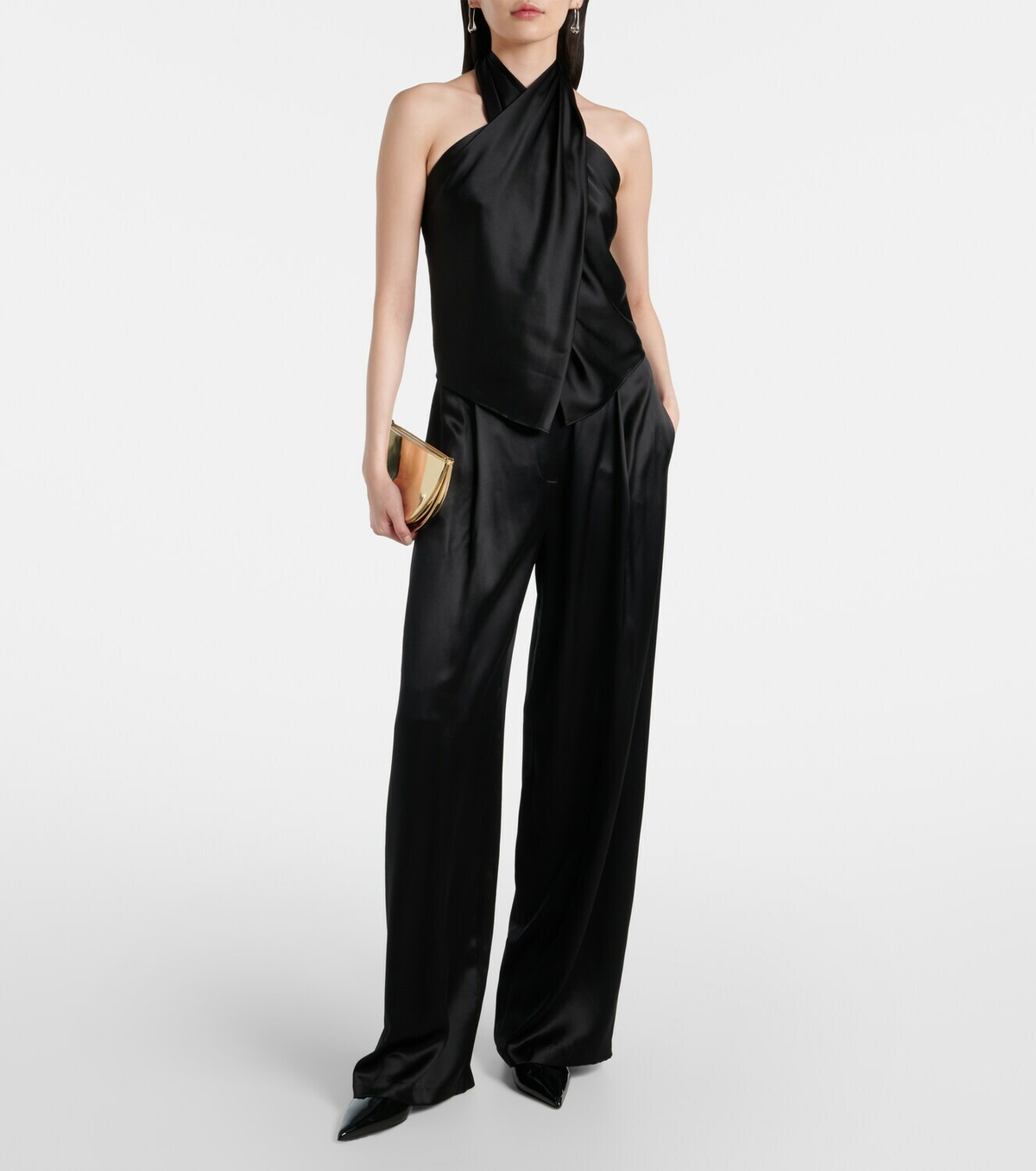 The Sei Draped halterneck silk charmeuse top