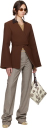 Tory Burch Brown Asymmetrical Pique Wrap Blazer