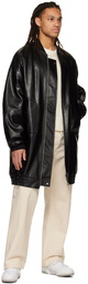 The Frankie Shop Black Faux-Leather Jesse Long Bomber Jacket