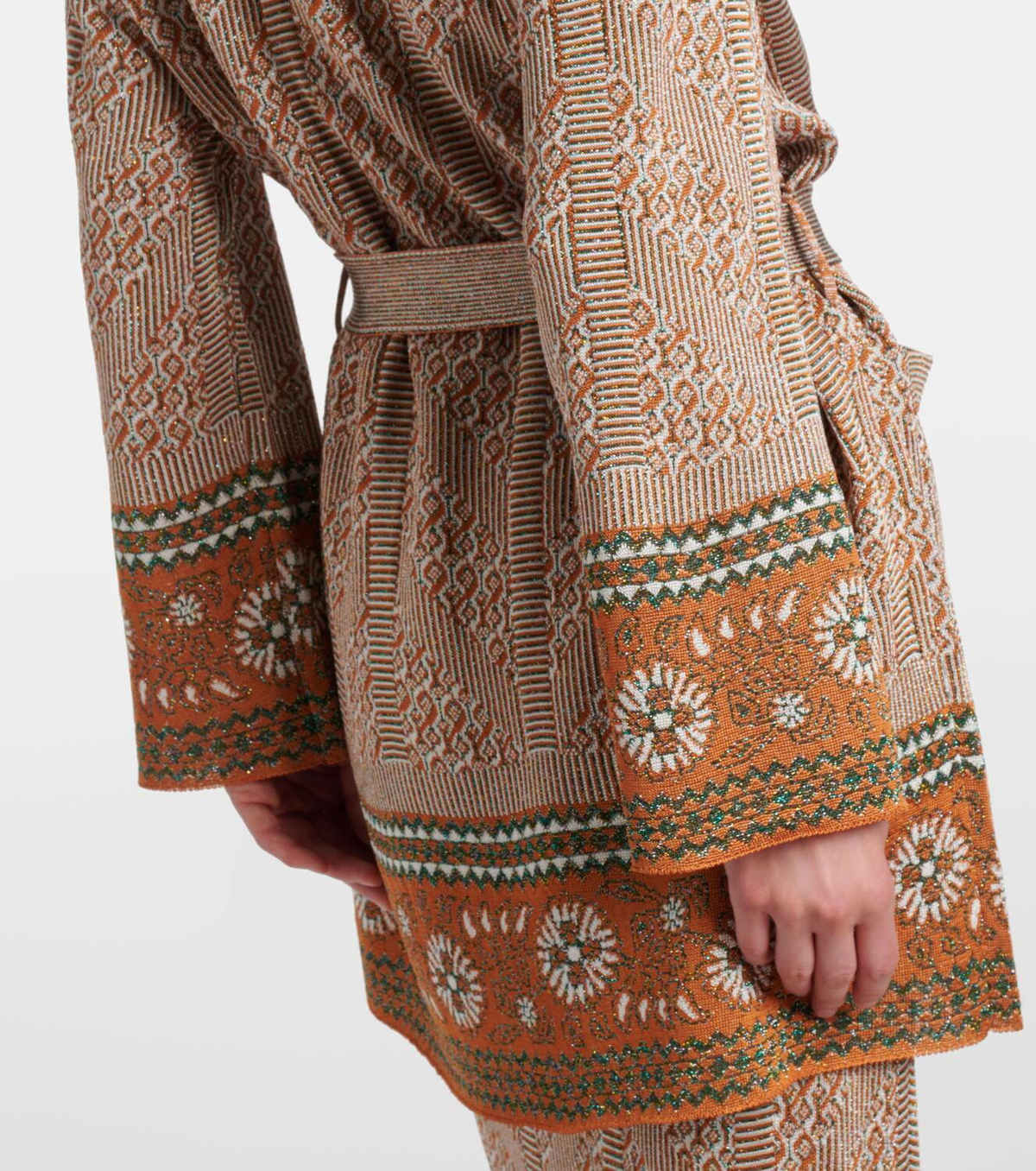 【VALENTINO】maxi stud cashmere and wool-blend jacquard wrap Valentino Jacquard lamé wrap cardigan Valentino