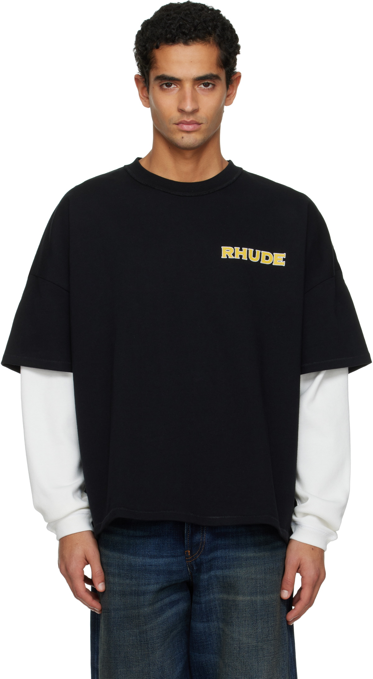 Rhude Black 'Rhude' Steel Double-Layered T-shirt
