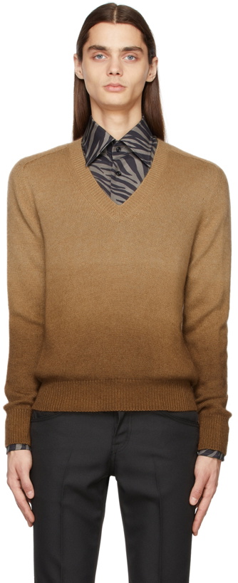 Photo: TOM FORD Brown V-Neck Ombre Sweater