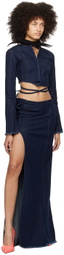 Jade Cropper Navy Hook-Eye Denim Long Sleeve T-Shirt