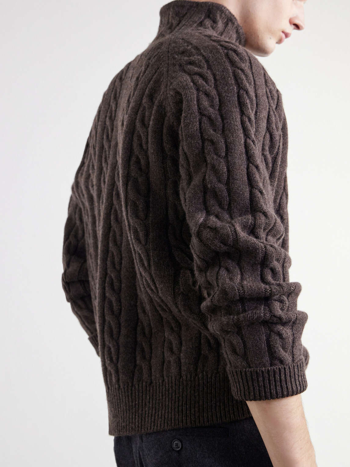 TOTEME - Cable-Knit Wool Rollneck Sweater - Brown