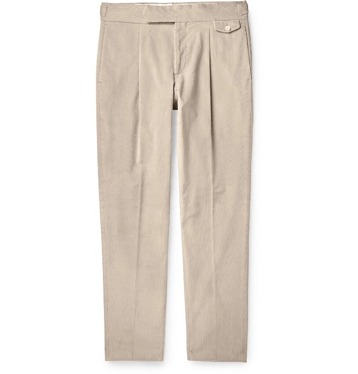 Photo: Caruso - Tapered Pleated Cotton-Blend Corduroy Trousers - Neutrals