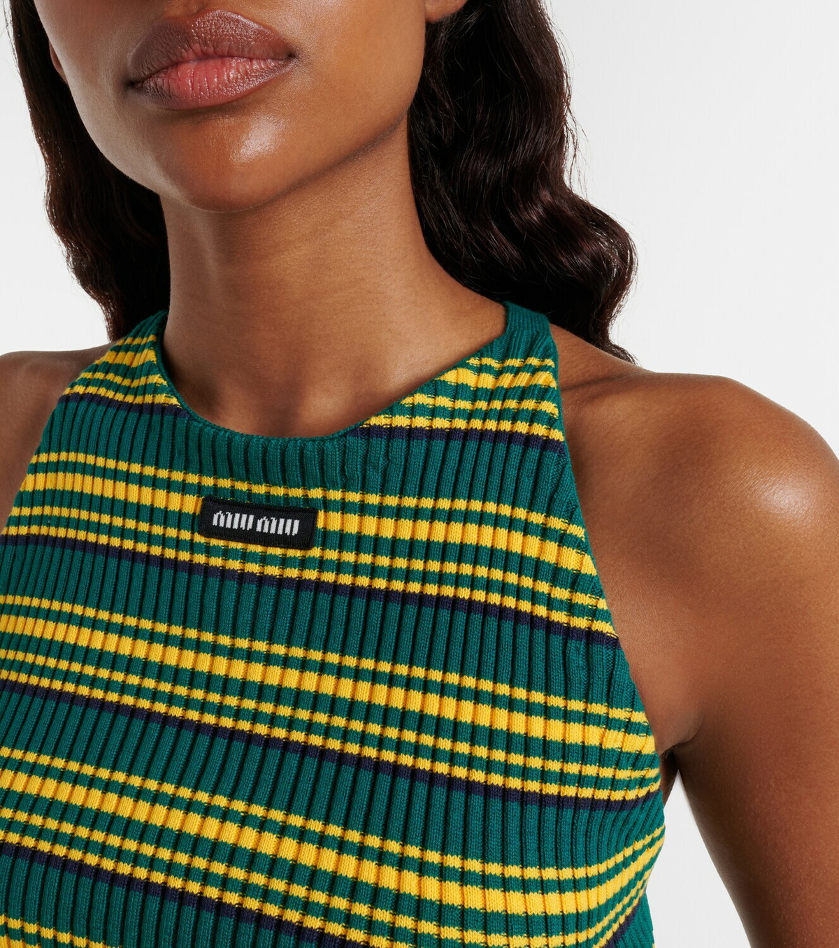 Miu Miu Ribbed-knit striped cotton-blend top