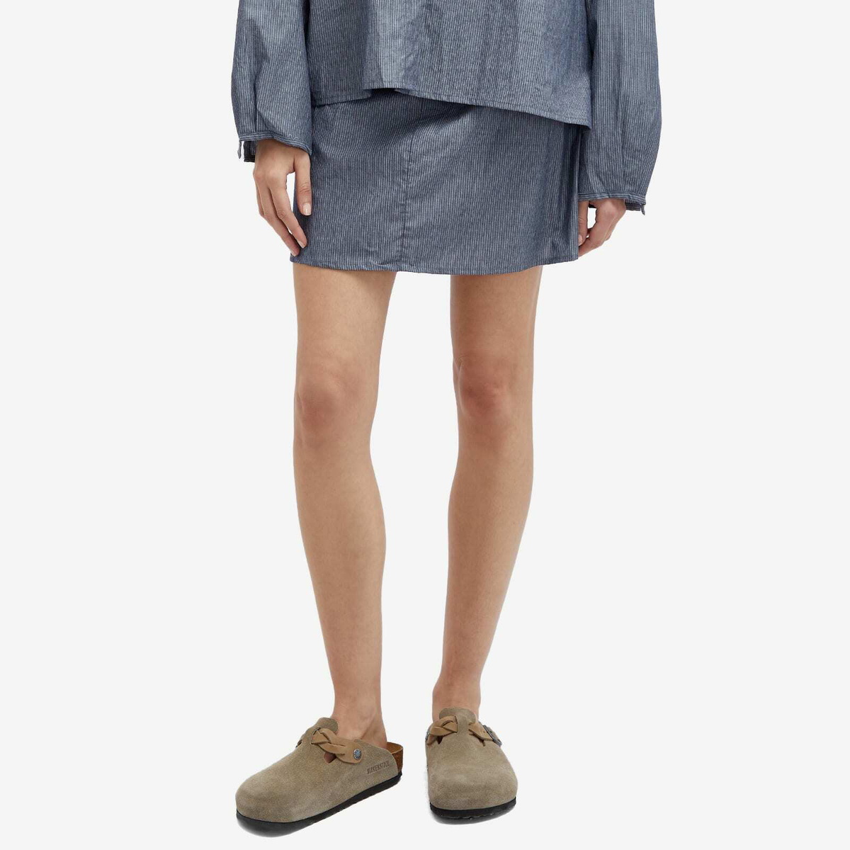 Deiji Studios Women's Placket Skirt in Blue Pinstripe