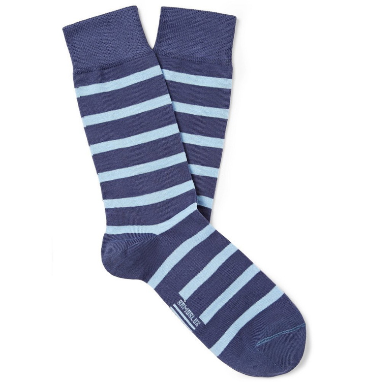 Photo: Armor Lux - Striped Stretch-Cotton Blend Socks - Blue