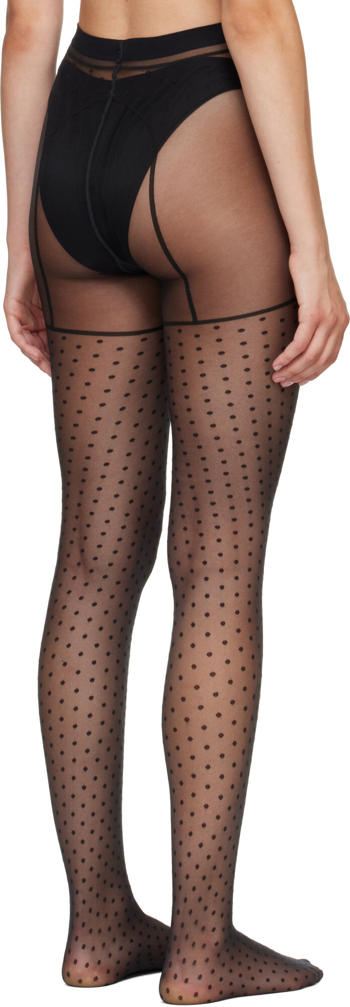 Wolford Black Dotted Garter Belt Tights