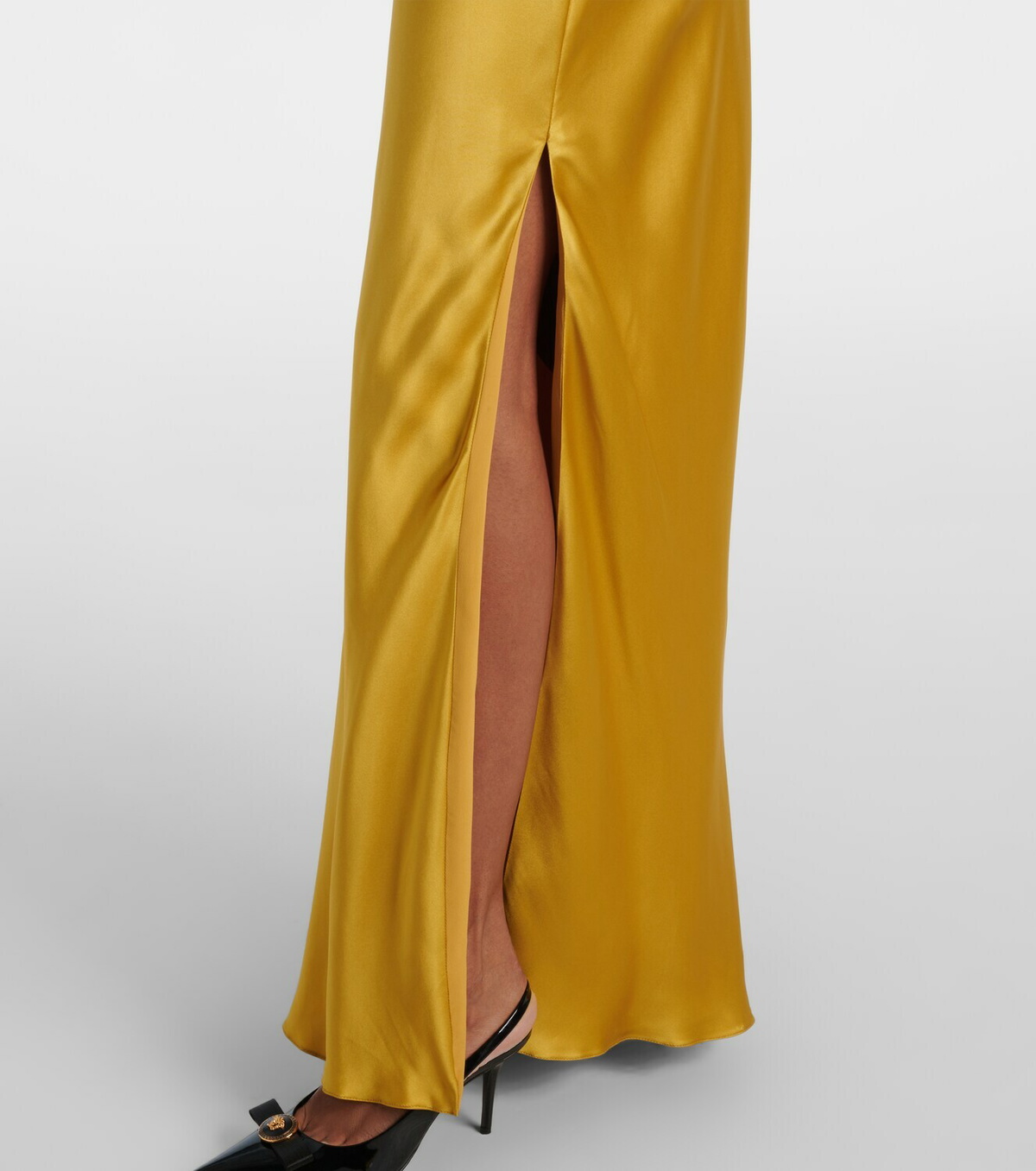Versace Safety Pin embellished silk satin gown