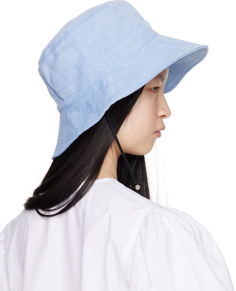 GANNI Blue Chin Strap Denim Bucket Hat GANNI