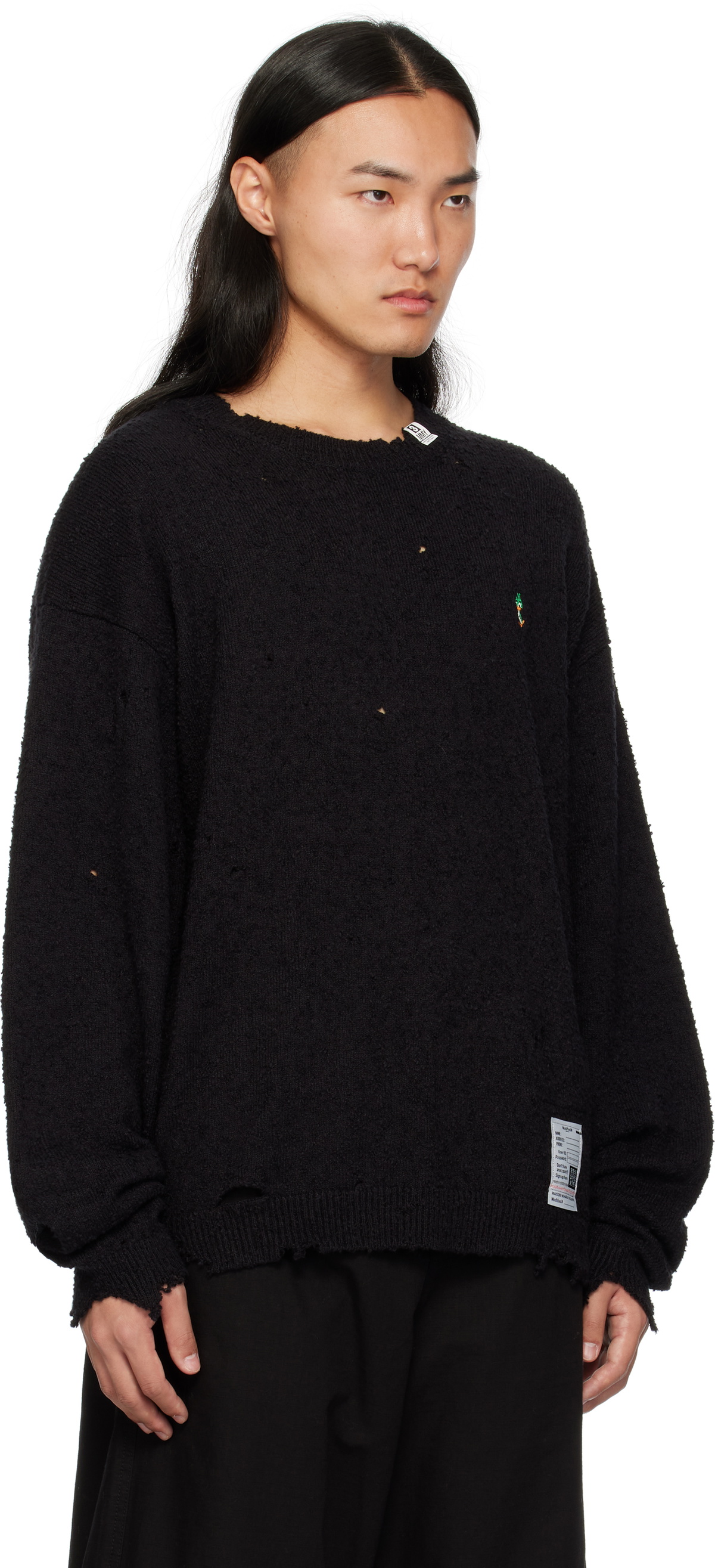 トップス MIHARA YASUHIRO Distressed Knit Sweater Maison MIHARA YASUHIRO Black Distressed Knit Sweater Maison